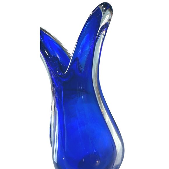Hand Blown Cobalt Blue Murano Art Glass Vase 10 inches  Decorative Centerpiece - Picture 10 of 10